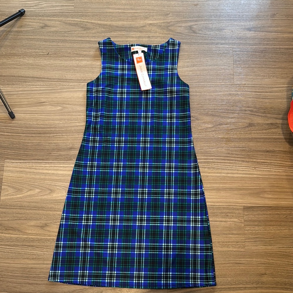 Blue and Green Plaid Sleeveless Dress